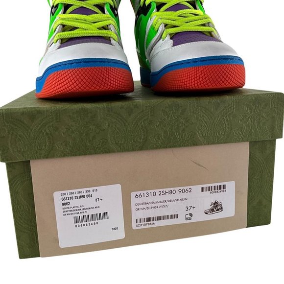 Gucci Women's Basket High Top Basketball Shoes White Green Purple Sz 37.5 - Picture 10 of 14